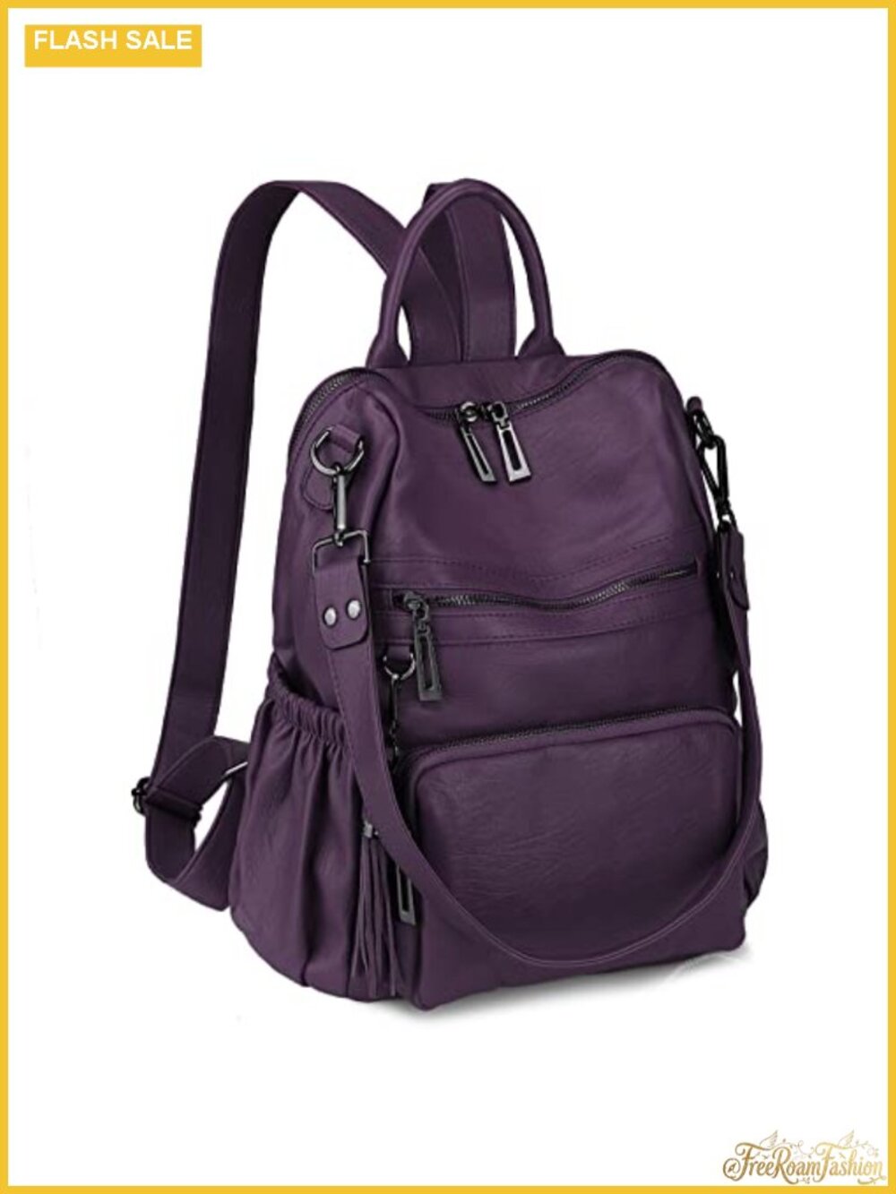 Vegan Leather Travel Backpack Purse with Tassel, 10 Pockets, for Women